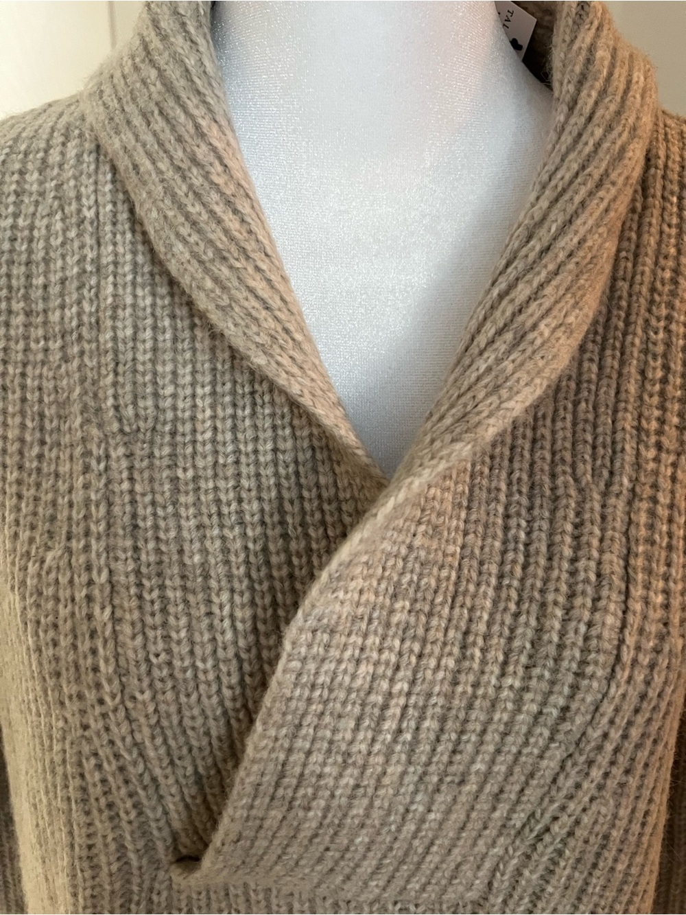 Talbots Shawl-Collar Ribbed Cardigan in Taupe Beige